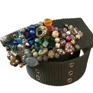 Vintage 80s belt hand beaded, one of a kind army belt adjustable.